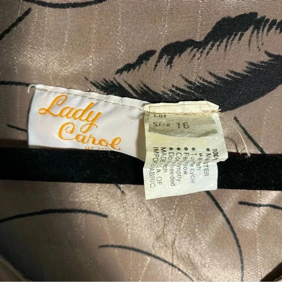 Vintage MIDI Dress with Feather Pattern Size 16 Tie Waist Brown Black Shimmer - Picture 12 of 14